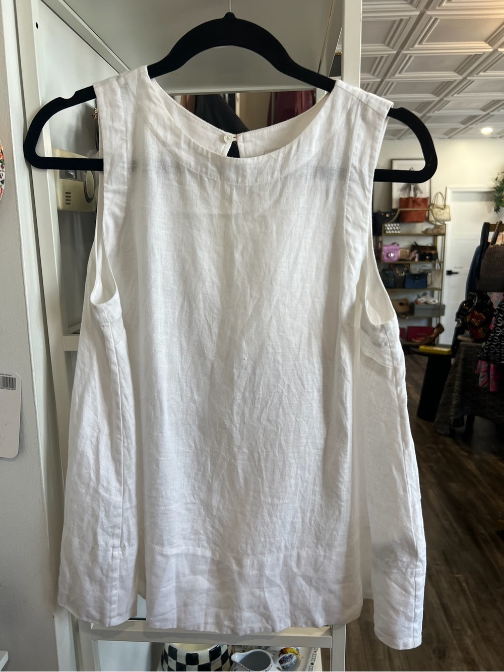 Banana Republic White Sleeveless Linen-Cotton Blend Tank